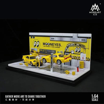 MOREART MOONEYES AUTOMOBILE REPAIR WORKSHOP DIORAMA + ACCESSORIES - 1/64 SCALE