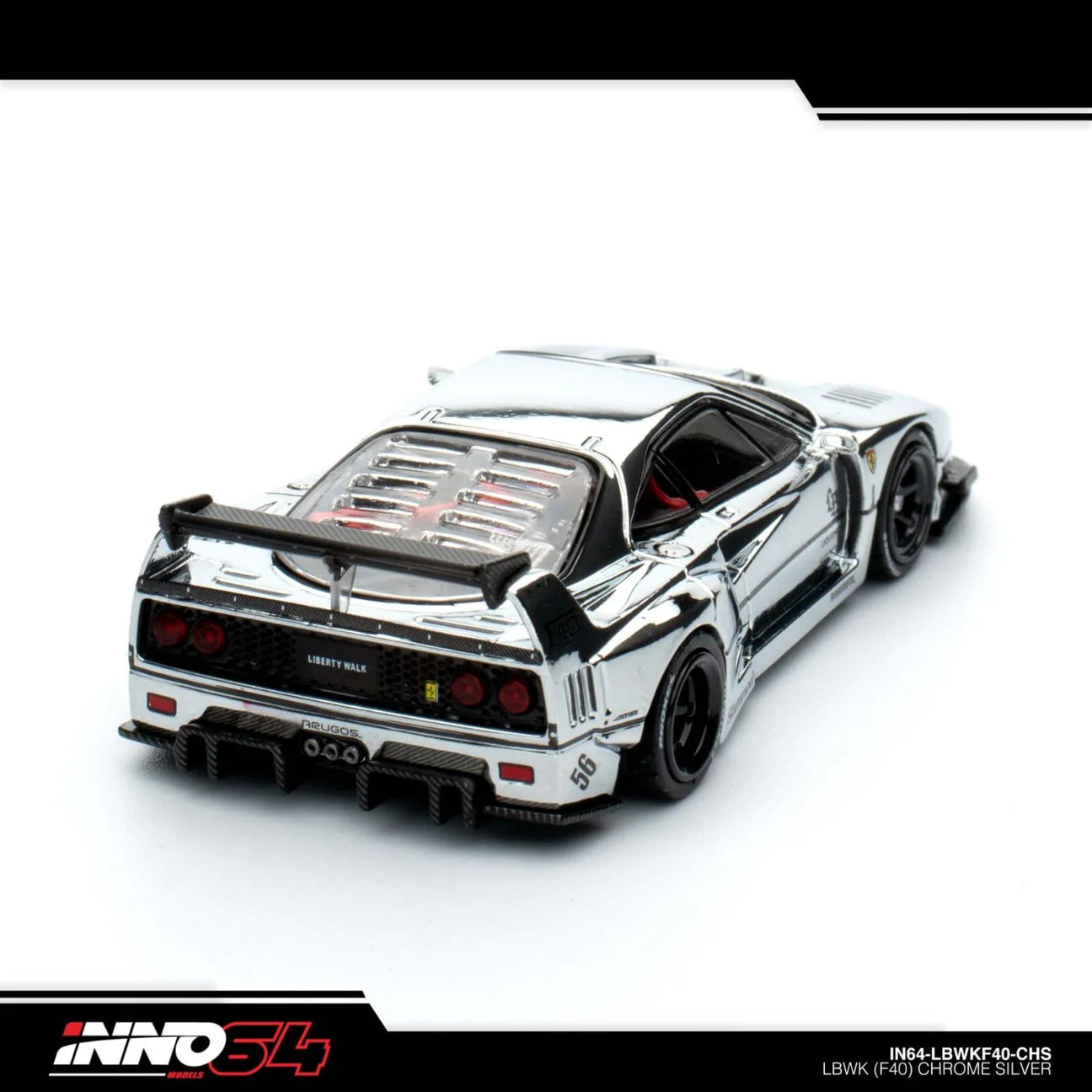 INNO 64 FERRARI F40 LIBERTY WALK SILVER CHROME BEIJING HOBBY EXPO EVENT EXCLUSIVE
