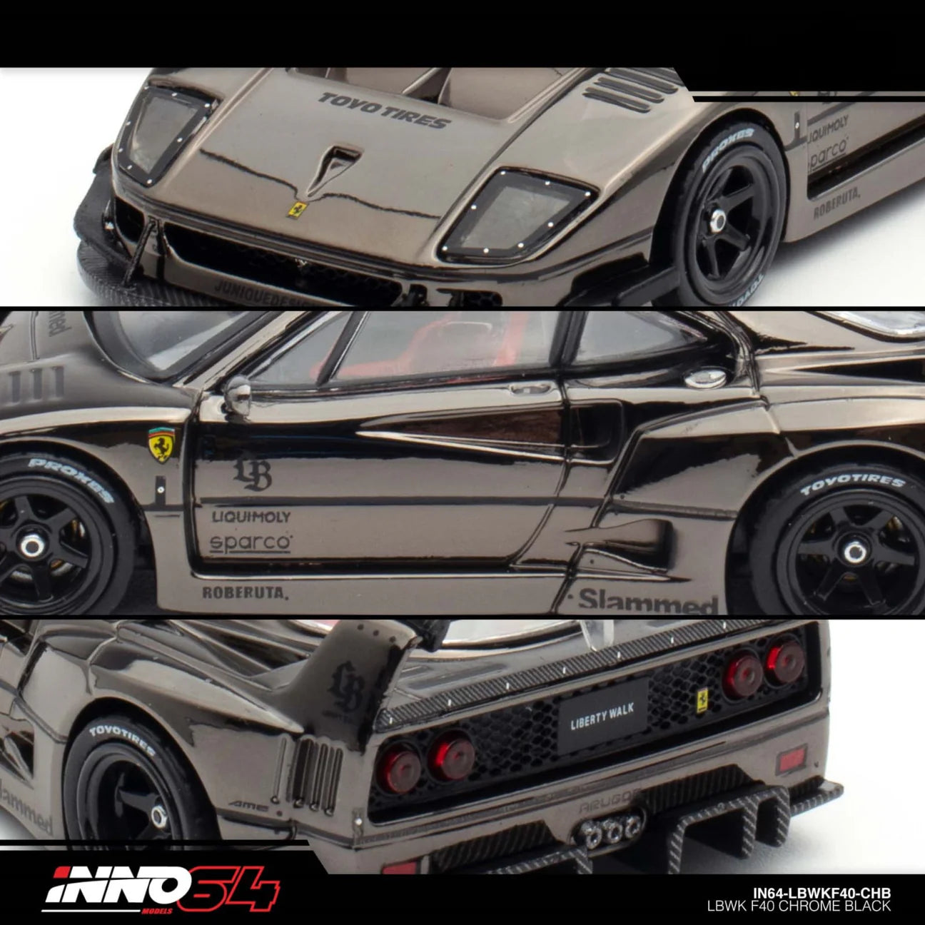 INNO 64 FERRARI F40 LIBERTY WALK CHROME BLACK
