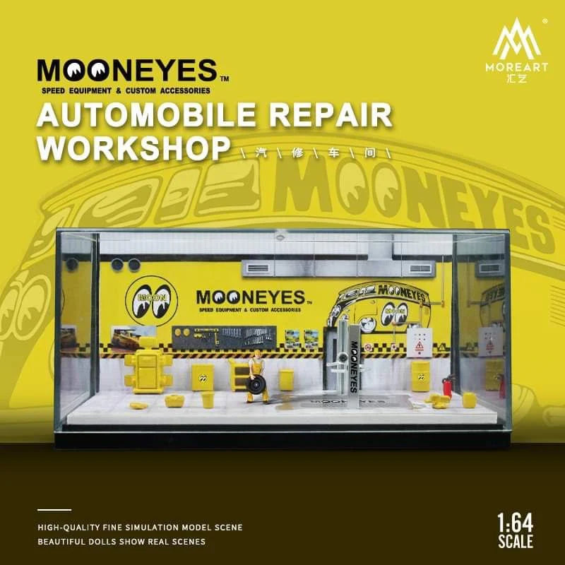 MOREART MOONEYES AUTOMOBILE REPAIR WORKSHOP DIORAMA + ACCESSORIES - 1/64 SCALE
