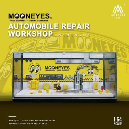 MOREART MOONEYES AUTOMOBILE REPAIR WORKSHOP DIORAMA + ACCESSORIES - 1/64 SCALE