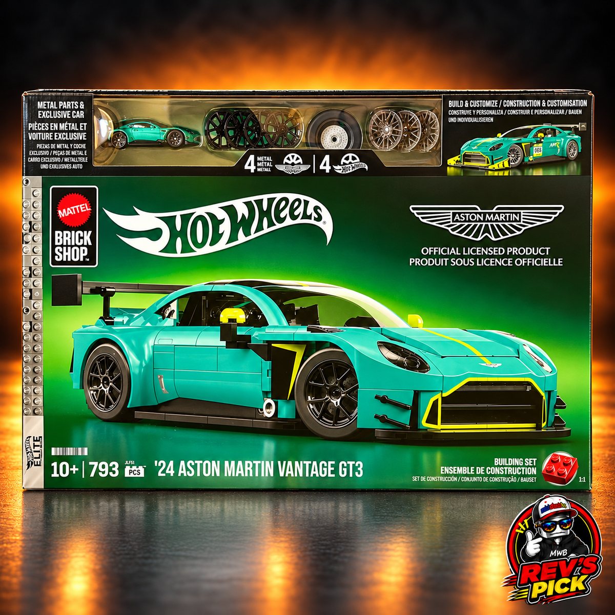 Hot Wheels Brick Shop ’24 Aston Martin Vantage GT3 Building Set – 793 Pieces