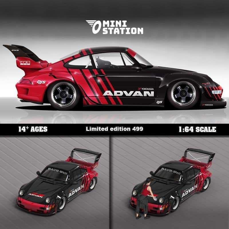 MINI STATION PORSCHE RWB 964 ADVAN LIVERY + FIGURINE - 1/64 SCALE