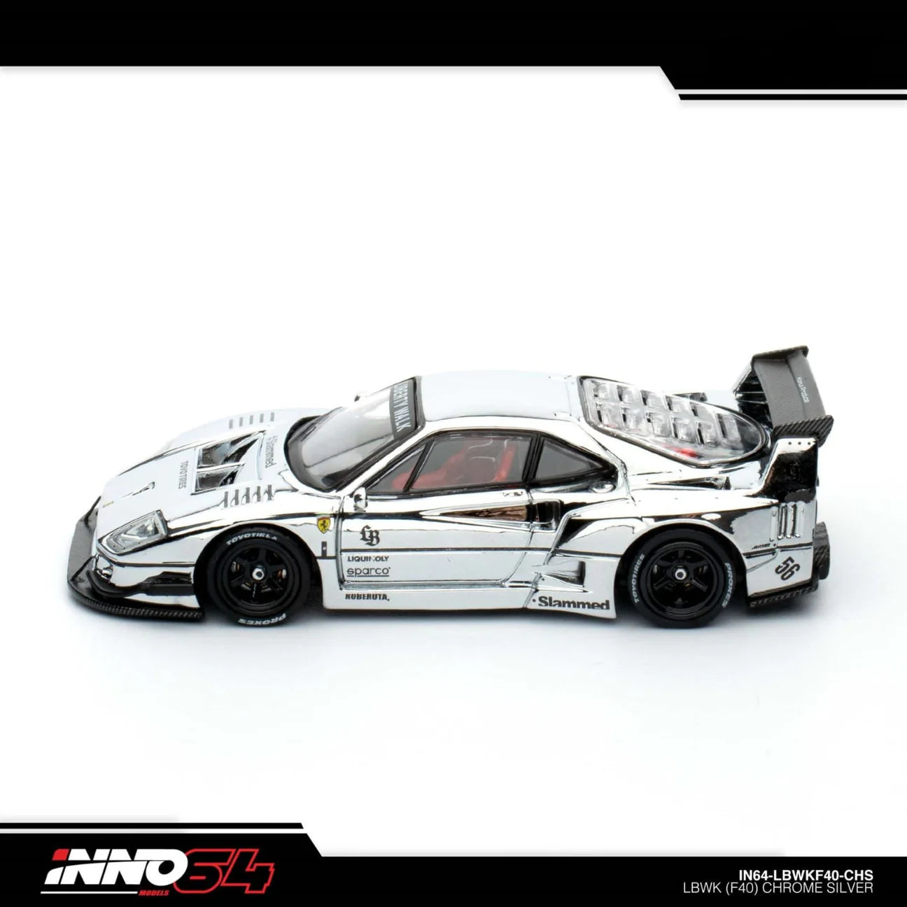 INNO 64 FERRARI F40 LIBERTY WALK SILVER CHROME BEIJING HOBBY EXPO EVENT EXCLUSIVE