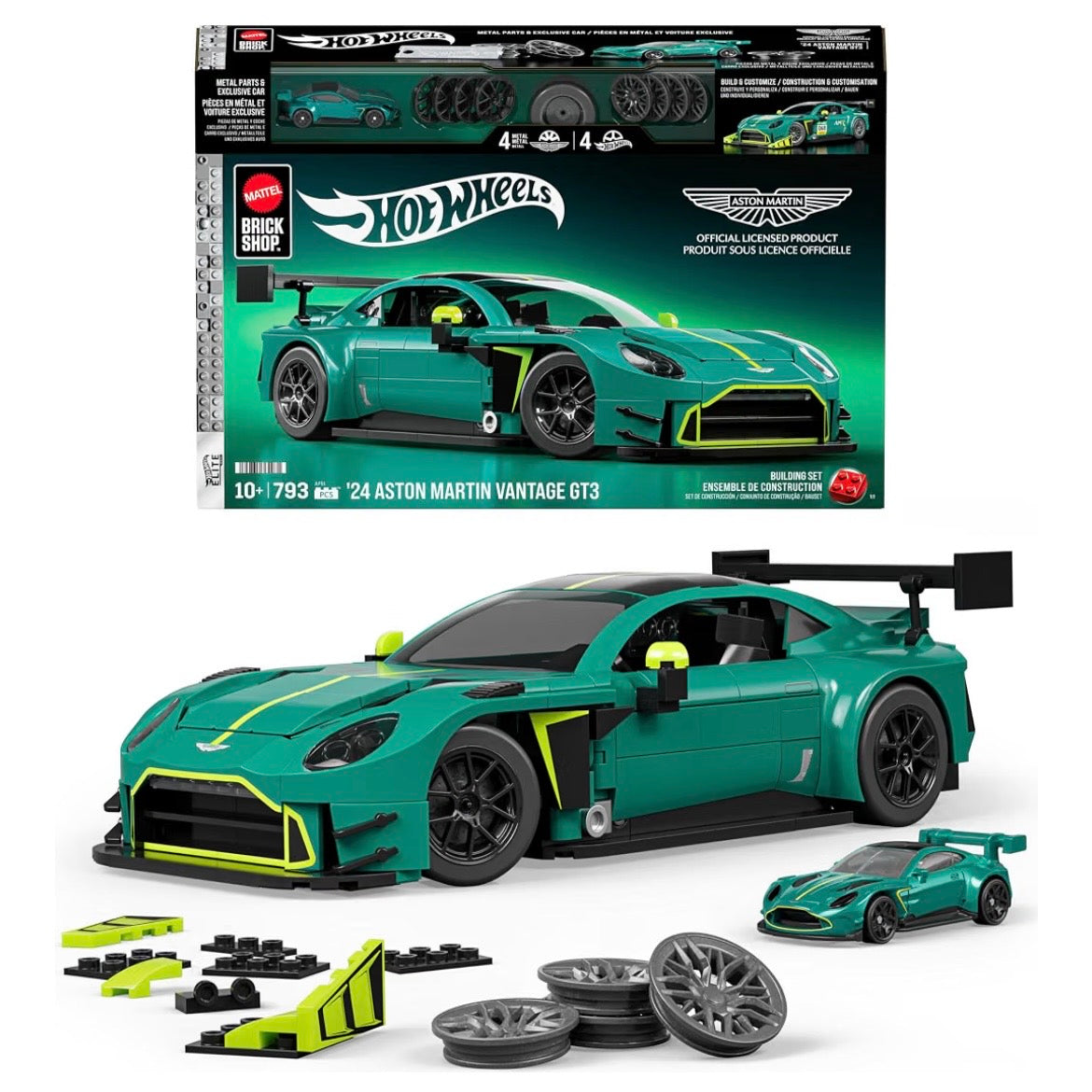 Hot Wheels Brick Shop ’24 Aston Martin Vantage GT3 Building Set – 793 Pieces