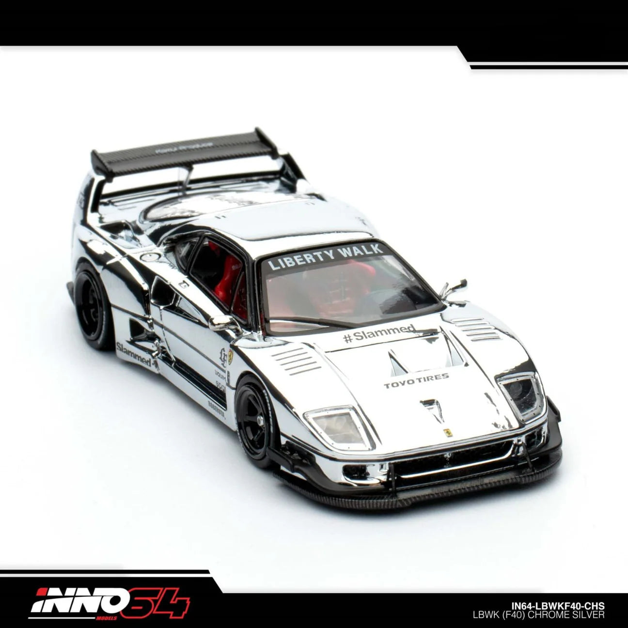 INNO 64 FERRARI F40 LIBERTY WALK SILVER CHROME BEIJING HOBBY EXPO EVENT EXCLUSIVE