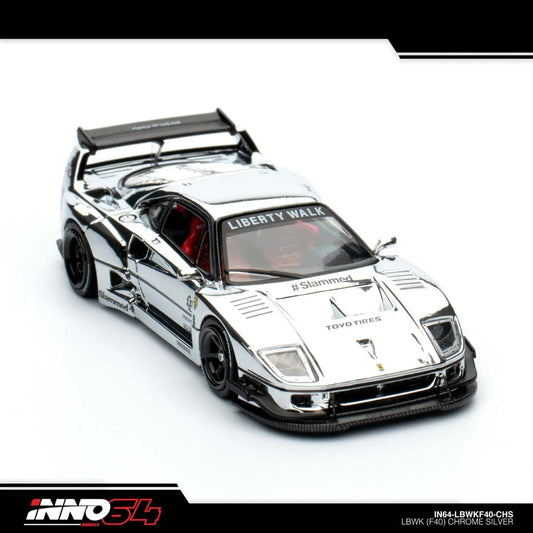 INNO 64 FERRARI F40 LIBERTY WALK SILVER CHROME BEIJING HOBBY EXPO EVENT EXCLUSIVE