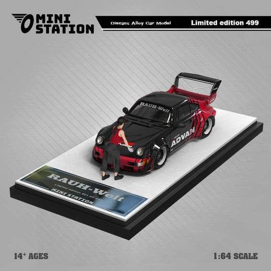 MINI STATION PORSCHE RWB 964 ADVAN LIVERY + FIGURINE - 1/64 SCALE