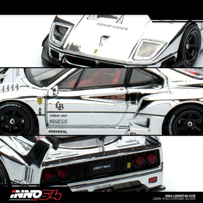 INNO 64 FERRARI F40 LIBERTY WALK SILVER CHROME BEIJING HOBBY EXPO EVENT EXCLUSIVE