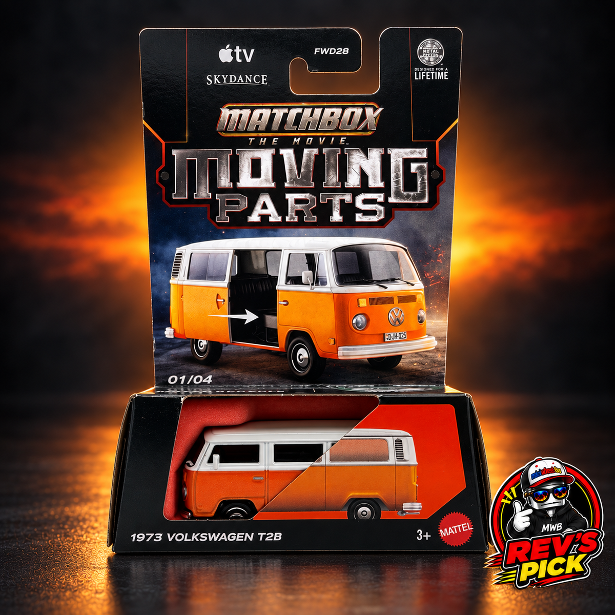 Matchbox The Movie Moving Parts 1973 Volkswagen T2B Bus – Orange & White (01/04)